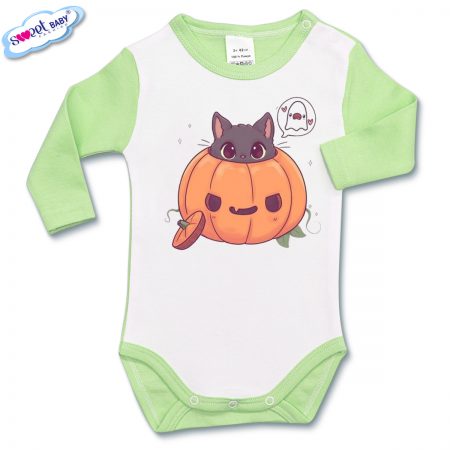 Бебешко боди в зелено Halloween коте
