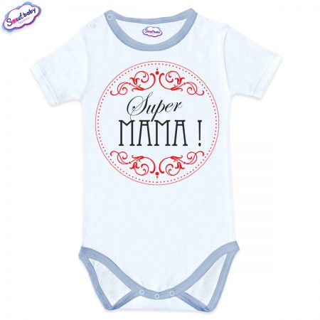Бебешко боди бяло син кант Supermama