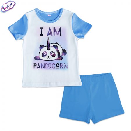 Детска пижама Pandicorn синьо и бяло