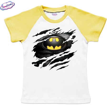 Детска тениска BatMan бяло жълто