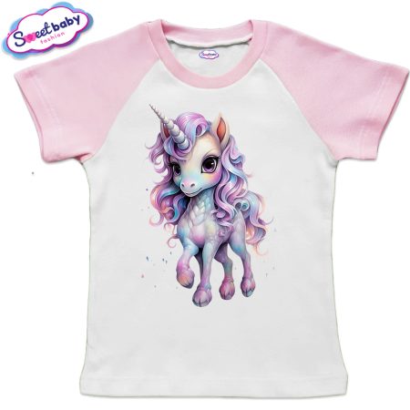 Детска тениска Unicorn бяло розово