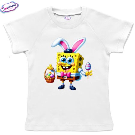 Детска тениска Spongebob Великден реглан бяло
