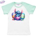 Детска тениска Stitch Великден бяло мента